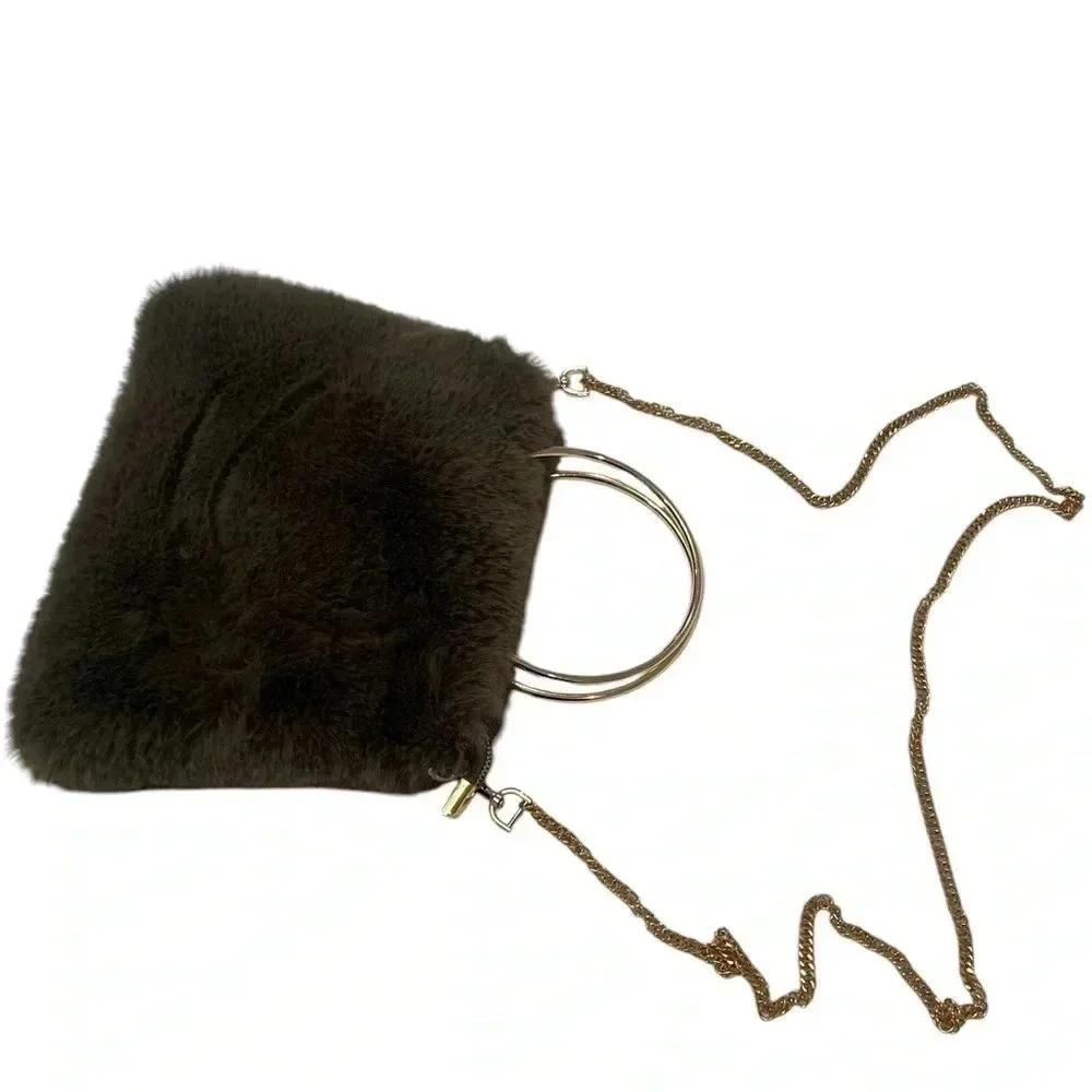 Alessia Massimo Chloe Faux Fur Ring Handle Convertible Crossbody Dark Green bag